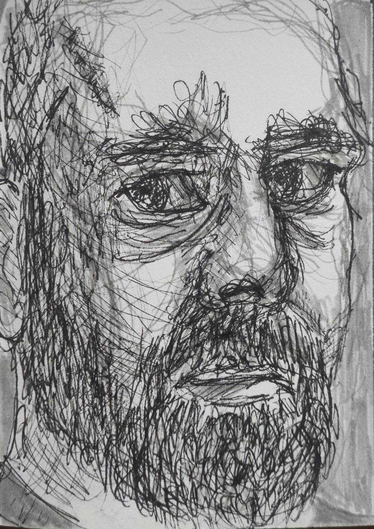 Zelfportret #516 door Edward Kobus, gemaakt met Oost-Indische inkt op A6-formaat