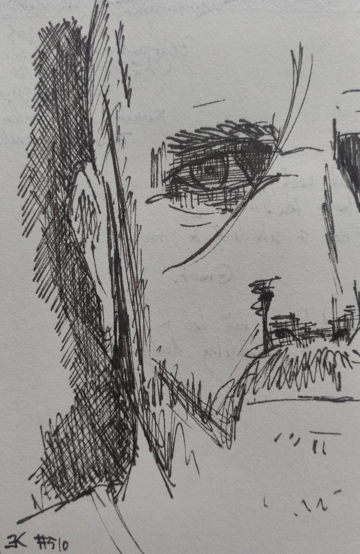 Zelfportret #510 door Edward Kobus, gemaakt met Oost-Indische inkt op A6-formaat